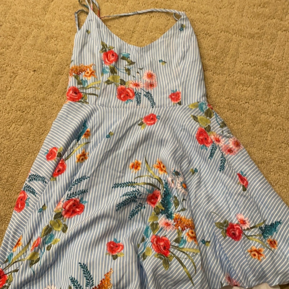 Blue printed dress with spaghetti straps